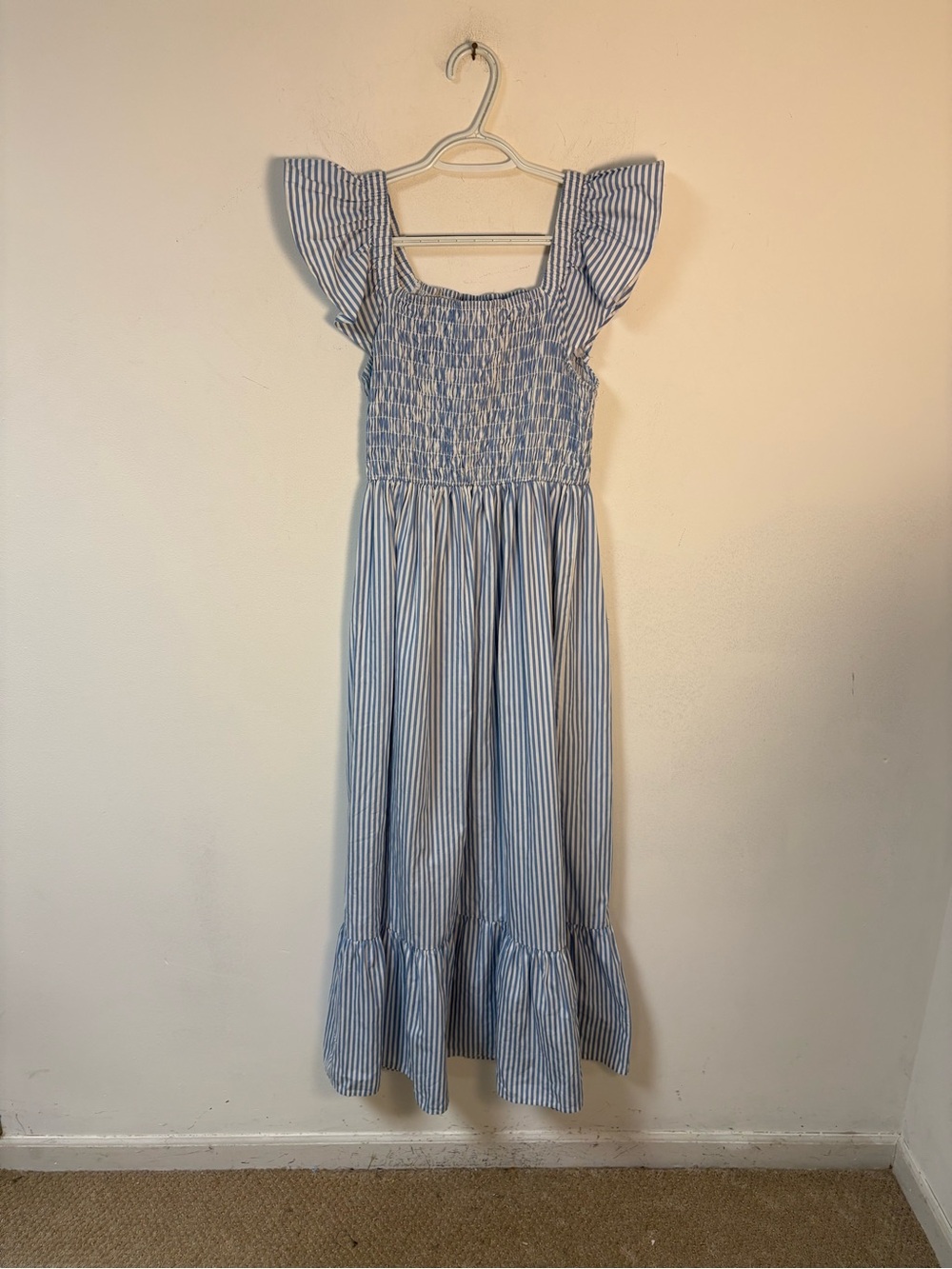 Mud Pie Womens Smocked Stripe Blue & White' Maxi Dress Small - Picture 5 of 11
